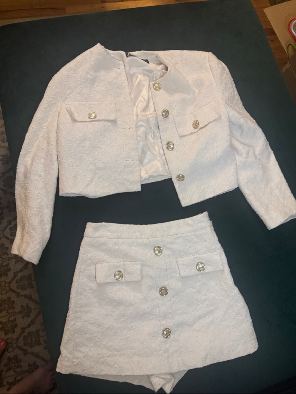 Cropped Cream Tweed Jacket XS & Skort S Set